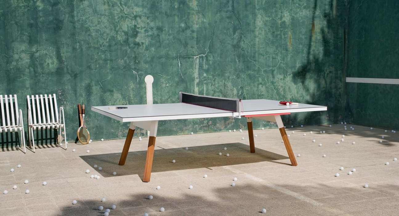 Side view of a RS Barcelona high-end luxury table tennis table