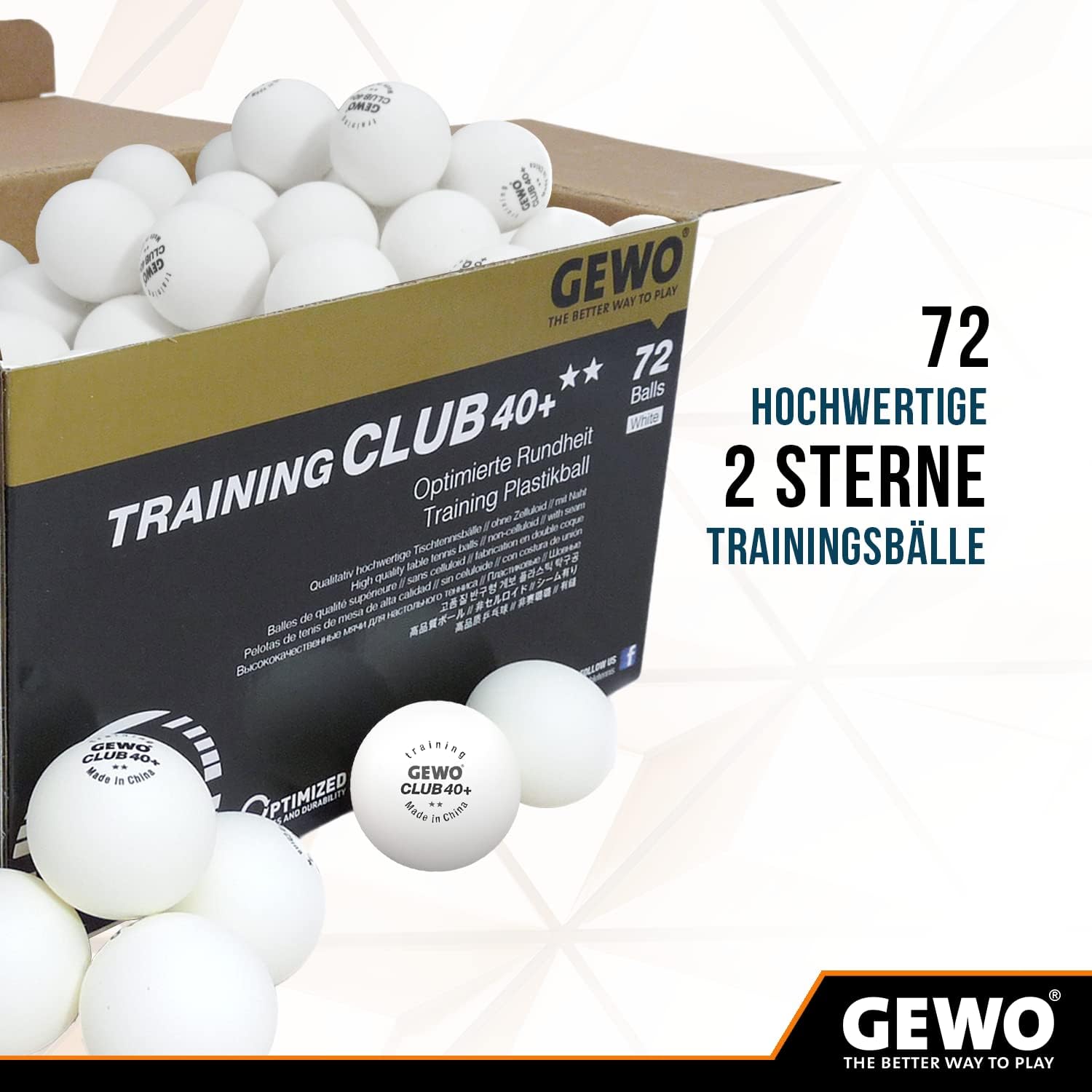 GEWO Club 40+ Training Table Tennis Ball (72 count) Gewo