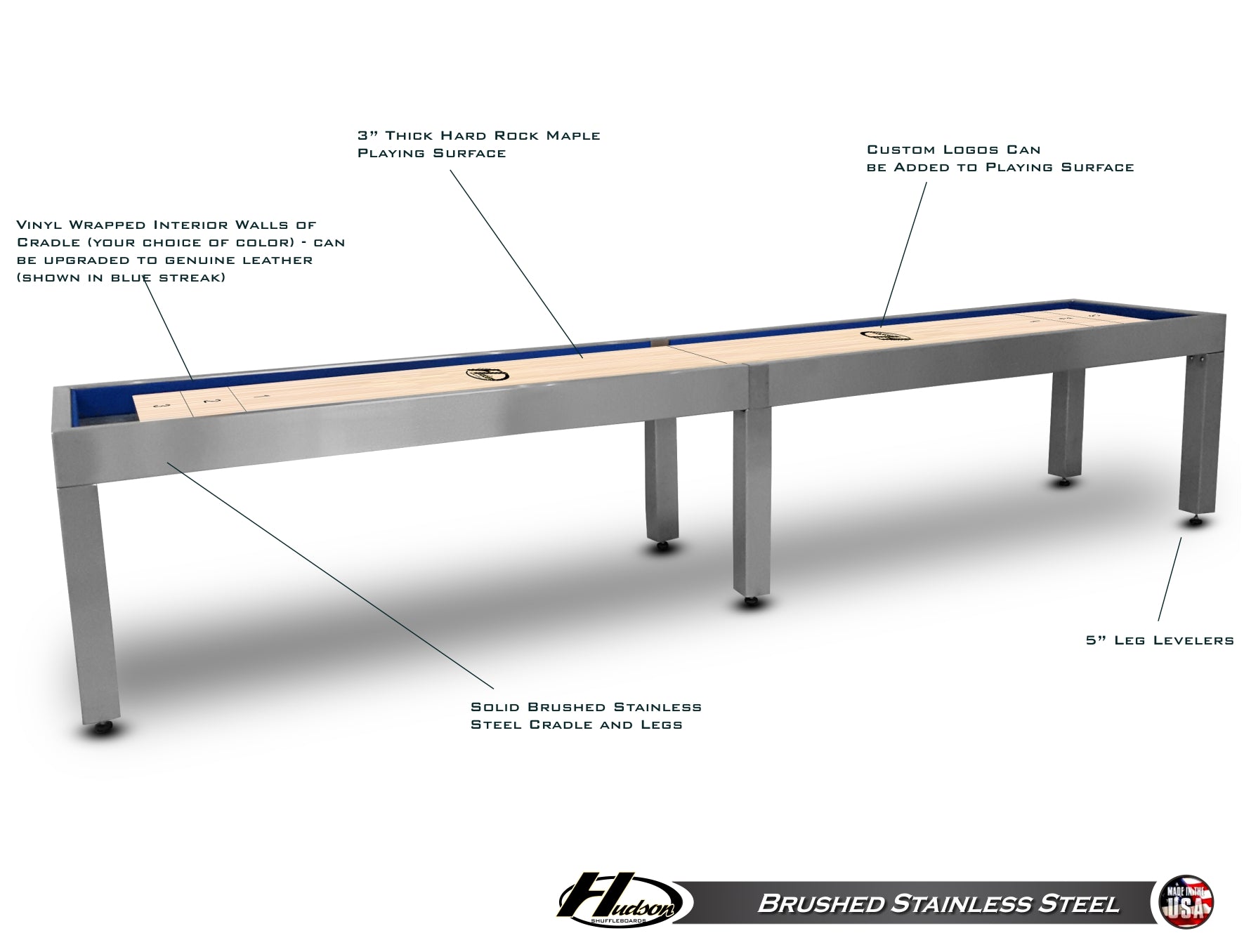 Hudson Brushed Stainless Steel Shuffleboard Table Hudson Shuffleboards